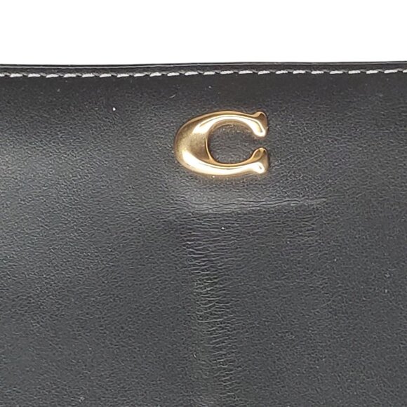 Coach Smooth Skinny Snap Tab Closure Black Leather Wallet Zip Around Logo $248 - Picture 10 of 10